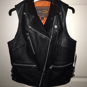 Black Leather Motorcycle Vest for Women